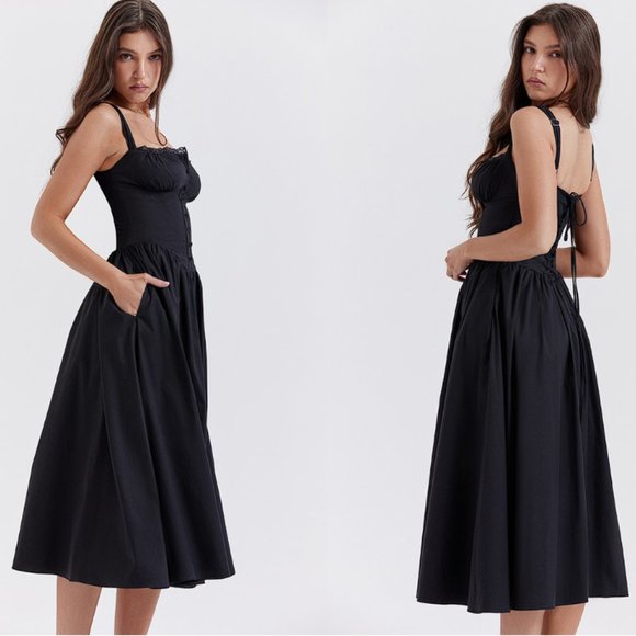 HOUSE OF CB 'Tatiana' Black Midi Sundress NWOT - Picture 4 of 11